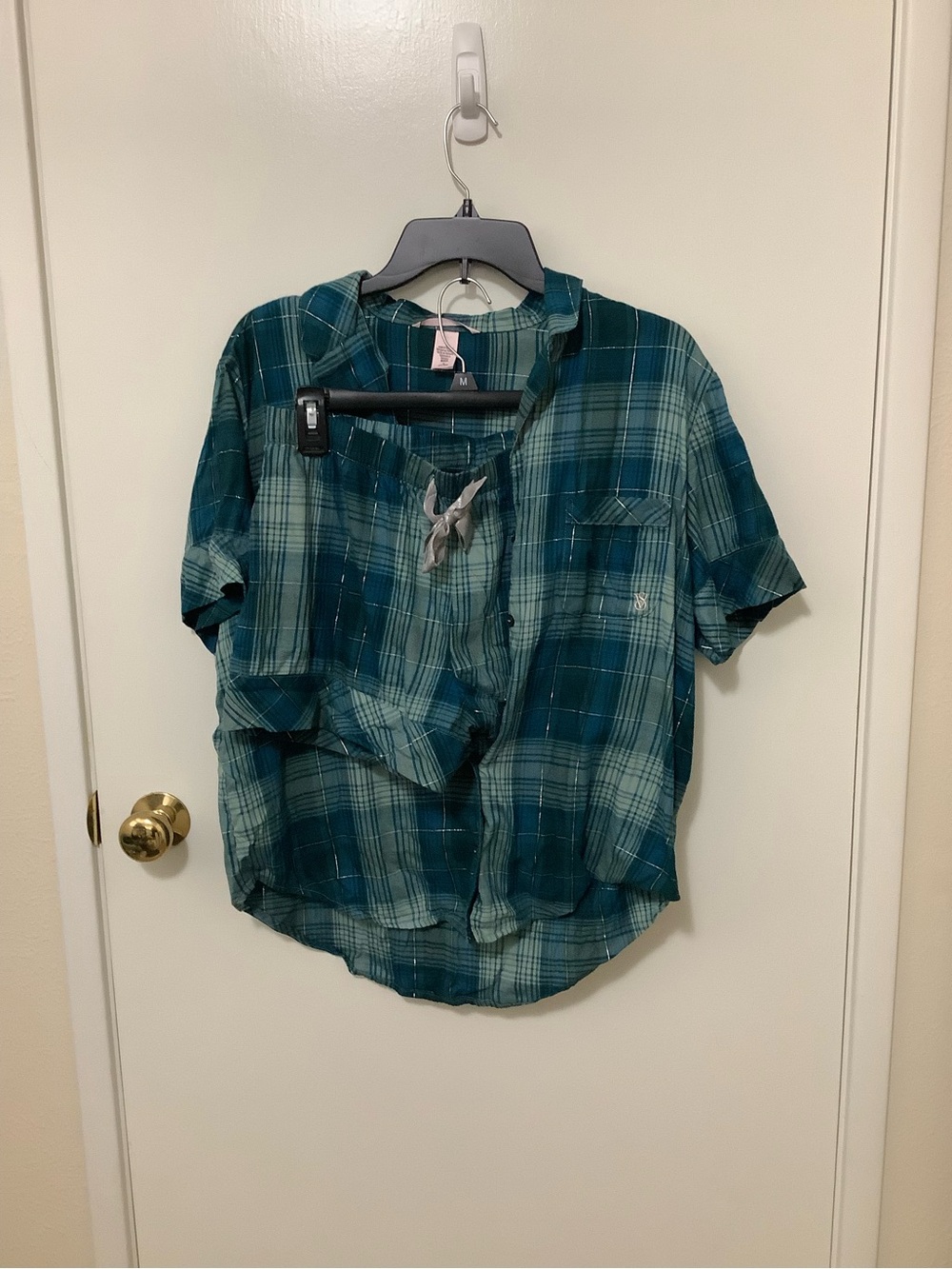 Victoria's Secret Teal & Green Plaid Short-Sleeve Sleep Set